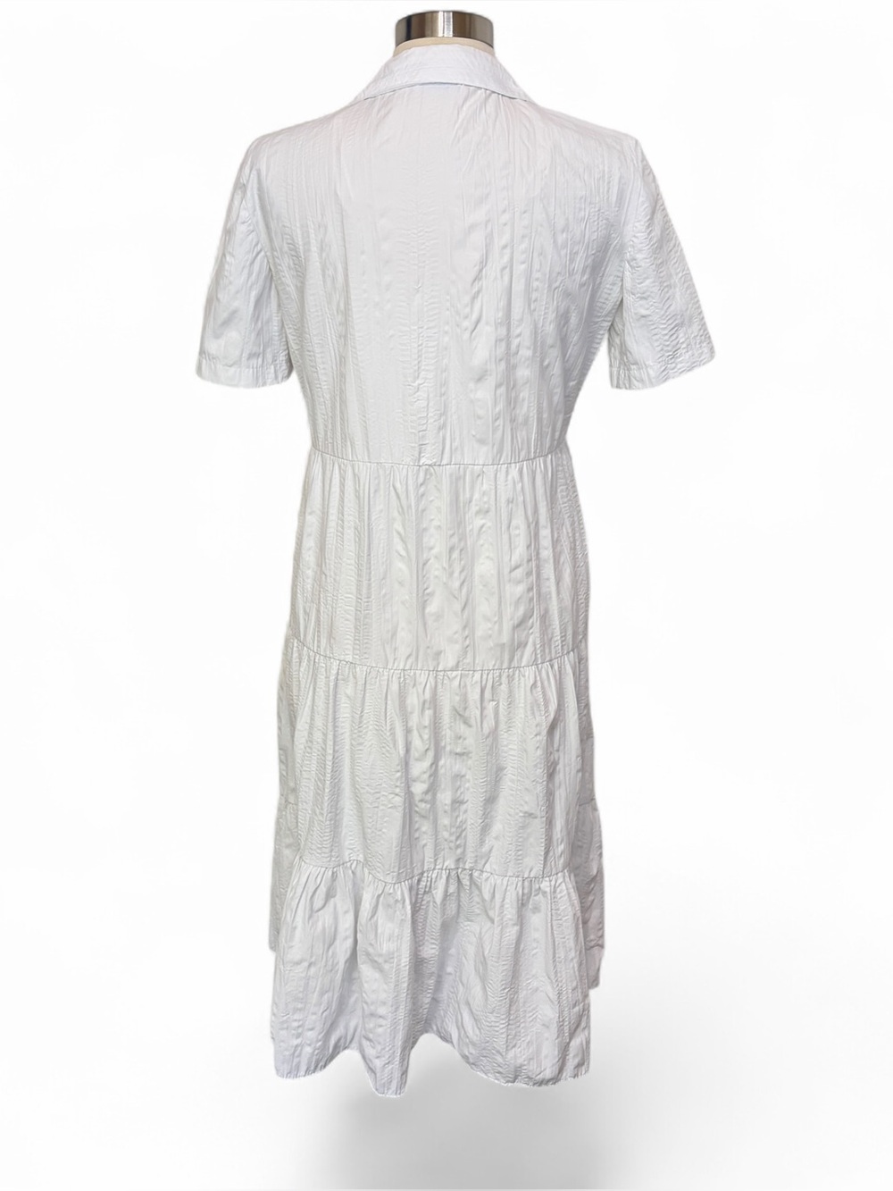 STRADIVARIUS Tiered Short-Sleeve Midi Shirt Dress in White, Medium - Picture 5 of 9